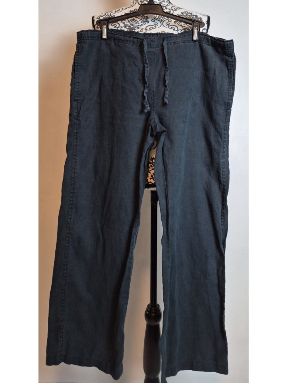 Mossimo Women's Size S Black 100% Linen Drawstring Wide Leg Pants Pockets
